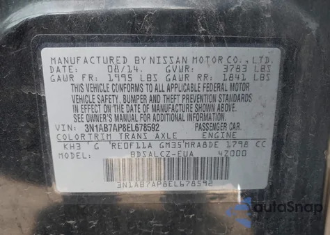 2014 Nissan Sentra S from USA, damaged, VIN 3N1AB7AP8EL678592